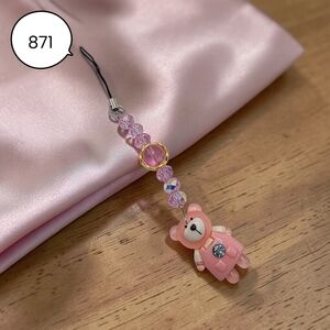 Pink Teddy Bear Beaded Phone Charm